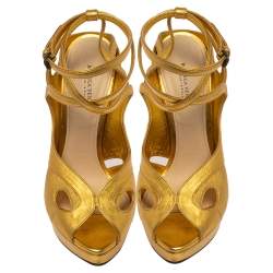 Pre Owned صندل بوتيغا فينيتا تفريغات سيور متعاكسة نعل سميك سير كاحل جلد ذهبي مقاس 38.5