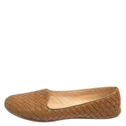 مملوكة مسبقًا Bottega Veneta Beige Intrecciato Leather Smoking Slippers Size 37