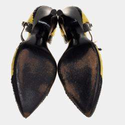 Bottega Veneta Yellow/Black  Ostrich And Python Ankle Strap Pumps Size 39