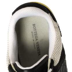 Pre Owned Bottega Veneta White/Black Mesh And Suede Intrecciato Leather Lace Up Low Top Sneakers Size 39