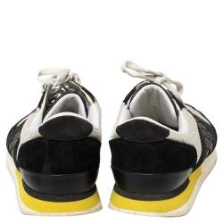 Pre Owned Bottega Veneta White/Black Mesh And Suede Intrecciato Leather Lace Up Low Top Sneakers Size 39