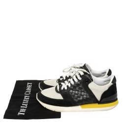 Pre Owned Bottega Veneta White/Black Mesh And Suede Intrecciato Leather Lace Up Low Top Sneakers Size 39