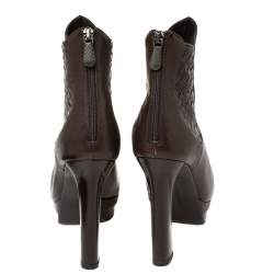 مملوكة مسبقًا Bottega Veneta Brown Leather Intrecciato Platform Ankle Boots Size 38.5
