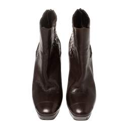 مملوكة مسبقًا Bottega Veneta Brown Leather Intrecciato Platform Ankle Boots Size 38.5