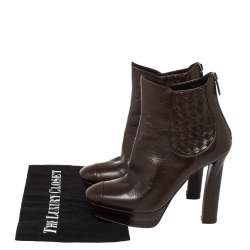 مملوكة مسبقًا Bottega Veneta Brown Leather Intrecciato Platform Ankle Boots Size 38.5