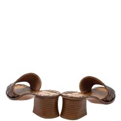 مملوكة مسبقًا Bottega Veneta Metallic Brown Intrecciato Leather Ravello Slide Sandals Size 37