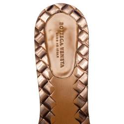 مملوكة مسبقًا Bottega Veneta Metallic Brown Intrecciato Leather Ravello Slide Sandals Size 37