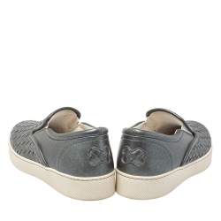 Pre Owned Bottega Veneta Grey Intrecciato Leather Dodger Slip On Sneakers Size 37.5