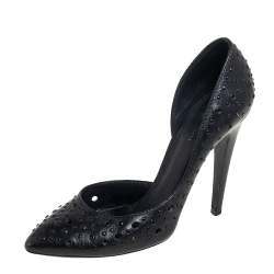Pre Owned Bottega Veneta Black Perforated Leather D'orsay Pumps Size 38