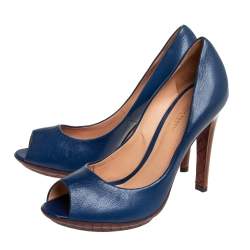 Bottega Veneta Blue Leather  Peep Toe Pumps Size 38