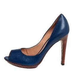 Bottega Veneta Blue Leather  Peep Toe Pumps Size 38