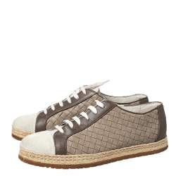 Pre Owned Bottega Veneta Intrecciato Leather And Suede Lace Up Espadrilles Sneakers Size 38