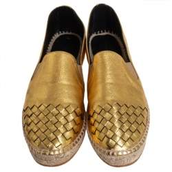 Pre Owned Bottega Veneta Gold Intrecciato Leather Espadrille Sneaker Size 41