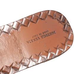 Pre Owned Bottega Veneta Metallic Green Intrecciato Leather Slide Flats Size 41