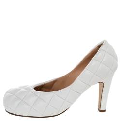 Bottega Veneta White Quilted Leather Padded Bloc Square Toe Pumps Size 37