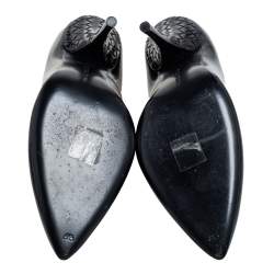 Bottega Veneta Black Patent Leather Intrecciato Heel Pointed Toe Pumps Size 40