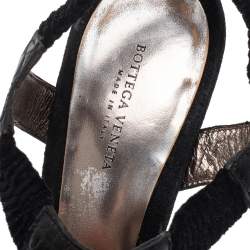 Pre Owned صندل بوتيغا فينيتا سير حرف تي جلد نقش تمساح أسود مقاس 38.5