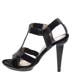 Pre Owned صندل بوتيغا فينيتا سير حرف تي جلد نقش تمساح أسود مقاس 38.5