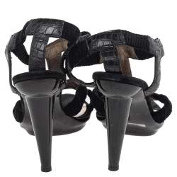Pre Owned صندل بوتيغا فينيتا سير حرف تي جلد نقش تمساح أسود مقاس 38.5