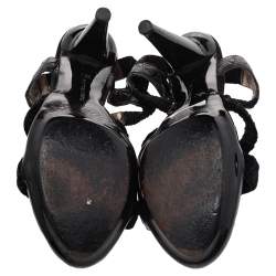 Pre Owned صندل بوتيغا فينيتا سير حرف تي جلد نقش تمساح أسود مقاس 38.5