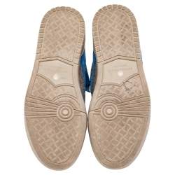 Pre Owned Bottega Veneta Blue/Grey Suede And Intrecciato Leather High Top Lace Up Sneakers Size 42