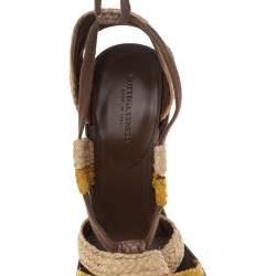 Pre Owned Bottega Veneta Multicolor Raffia Platform Ankle Wrap Wedge Sandals Size 37