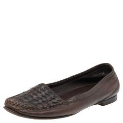 Pre Owned Bottega Veneta Brown Intrecciato Leather Slip On Loafers Size 40