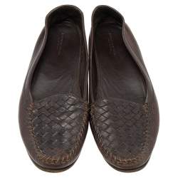 Pre Owned Bottega Veneta Brown Intrecciato Leather Slip On Loafers Size 40