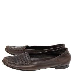 Pre Owned Bottega Veneta Brown Intrecciato Leather Slip On Loafers Size 40