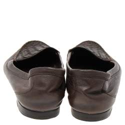 Pre Owned Bottega Veneta Brown Intrecciato Leather Slip On Loafers Size 40