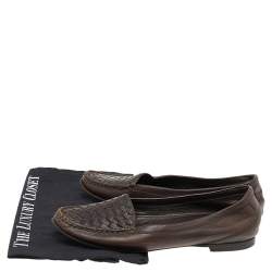 Pre Owned Bottega Veneta Brown Intrecciato Leather Slip On Loafers Size 40