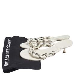 Bottega Veneta Off White Braided Leather & Chain Thong  Sandals Size 39