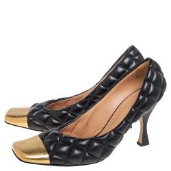 Bottega Veneta Quilted Black Leather Square Metal Cap Toe Pumps Size 39