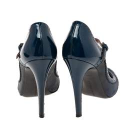 مملوكة مسبقًا Bottega Veneta Blue Patent Leather And Leather Mary Jane Pumps Size 37.5