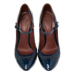 مملوكة مسبقًا Bottega Veneta Blue Patent Leather And Leather Mary Jane Pumps Size 37.5