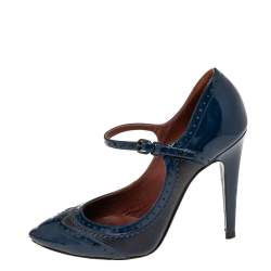 مملوكة مسبقًا Bottega Veneta Blue Patent Leather And Leather Mary Jane Pumps Size 37.5