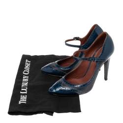 مملوكة مسبقًا Bottega Veneta Blue Patent Leather And Leather Mary Jane Pumps Size 37.5