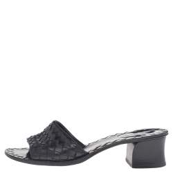مملوكة مسبقًا Bottega Veneta Black Intrecciato Leather Ravello Slide Sandals Size 36.5