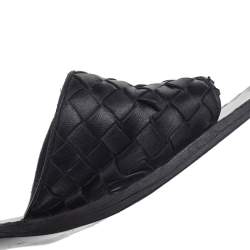 مملوكة مسبقًا Bottega Veneta Black Intrecciato Leather Ravello Slide Sandals Size 36.5