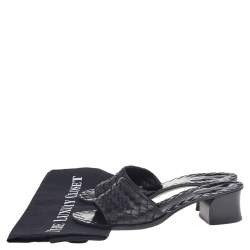 مملوكة مسبقًا Bottega Veneta Black Intrecciato Leather Ravello Slide Sandals Size 36.5