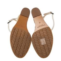 مملوكة مسبقًا Bottega Veneta Cream Patent Leather Intrecciato Wedge Ankle Wrap Peep Toe Sandals Size 37