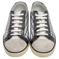Pre Owned Bottega Veneta Tricolor Suede And Intrecciato Leather Low Top Sneakers Size 37.5