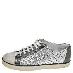 Pre Owned Bottega Veneta Tricolor Suede And Intrecciato Leather Low Top Sneakers Size 37.5