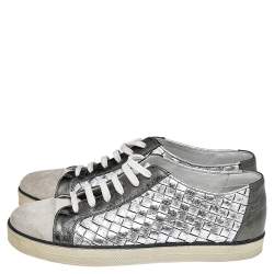 Pre Owned Bottega Veneta Tricolor Suede And Intrecciato Leather Low Top Sneakers Size 37.5