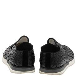 Pre Owned Bottega Veneta Black Intrecciato Leather Slip On Sneakers Size 45