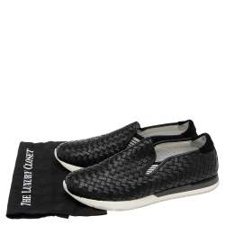 Pre Owned Bottega Veneta Black Intrecciato Leather Slip On Sneakers Size 45