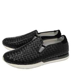 Pre Owned Bottega Veneta Black Intrecciato Leather Slip On Sneakers Size 45