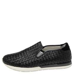 Pre Owned Bottega Veneta Black Intrecciato Leather Slip On Sneakers Size 45