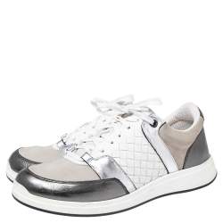 Pre Owned Bottega Veneta Multicolor  Suede And Intrecciato Leather Lace Up Low Top Sneakers Size 38