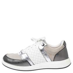 Pre Owned Bottega Veneta Multicolor  Suede And Intrecciato Leather Lace Up Low Top Sneakers Size 38